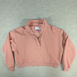 American Eagle Light Blush Pink Cropped Quarter-Button Sweatshirt Oversized Sm
